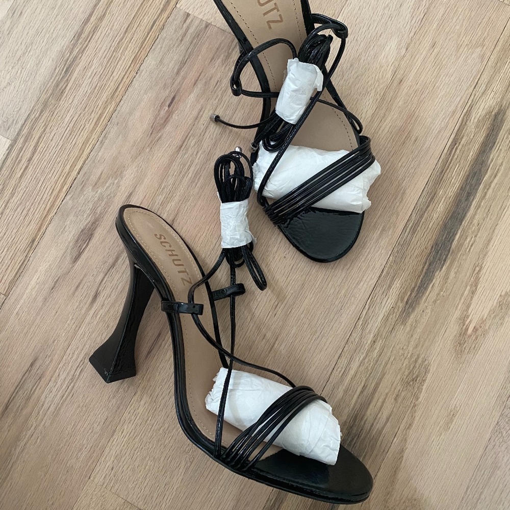 Schutz black high heel, ankle tie strap BRAND NEW